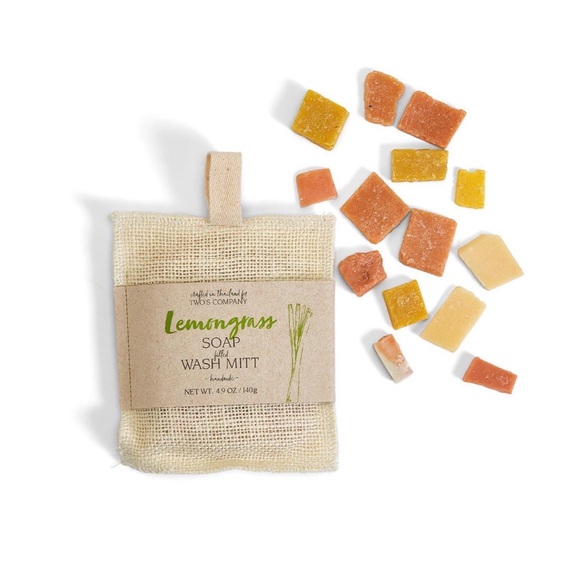 Two's Company Lemongrass Soap Wash Mitt - Natural and Green - Picture 3 of 4